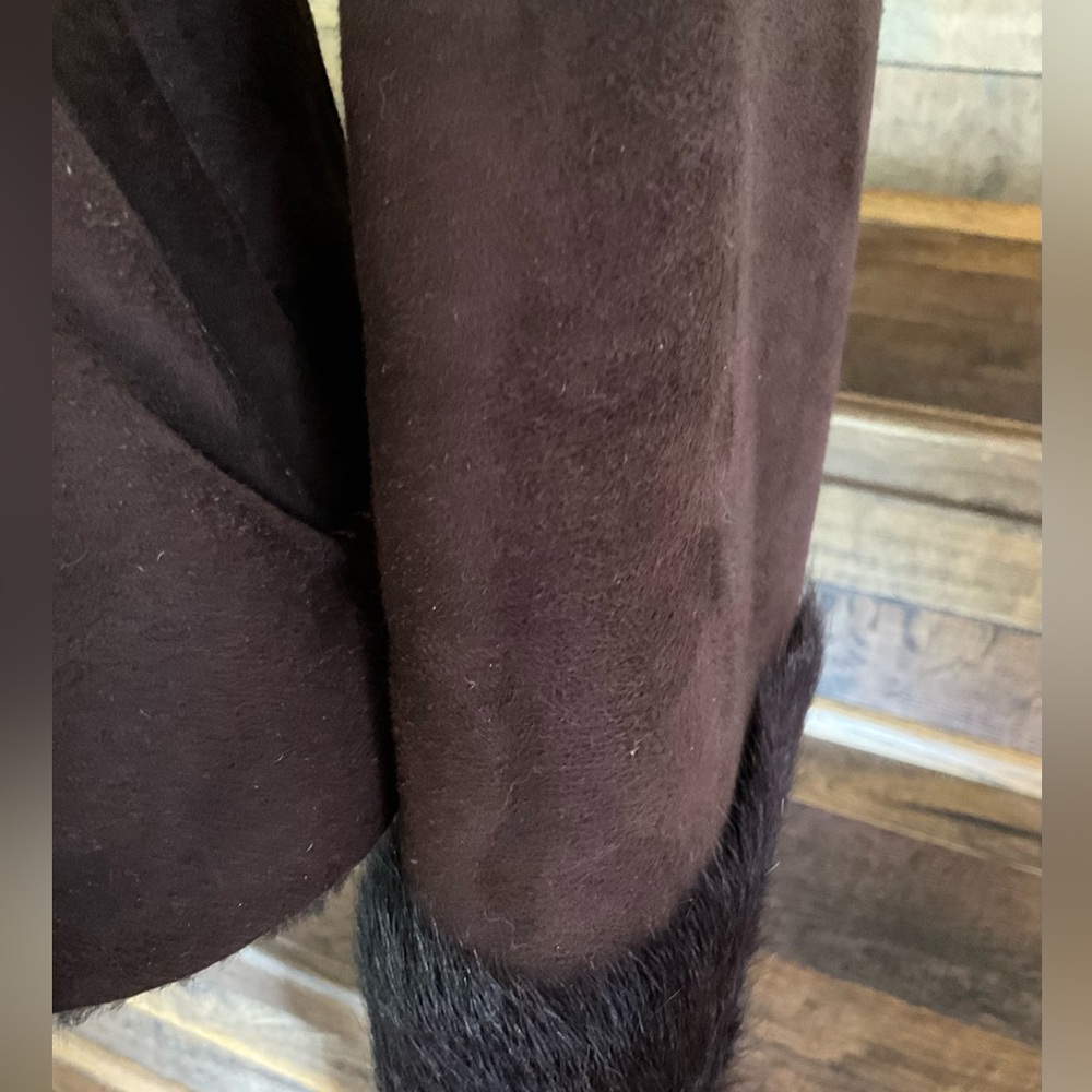 Soft Real Fur Warm Dark Chocolate Brown Embellished Shearling Jacket Med/10/12 - Picture 12 of 12